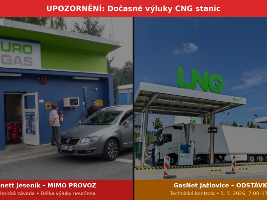 Dvě CNG stanice dočasně mimo provoz: Jeseník a Jažlovice