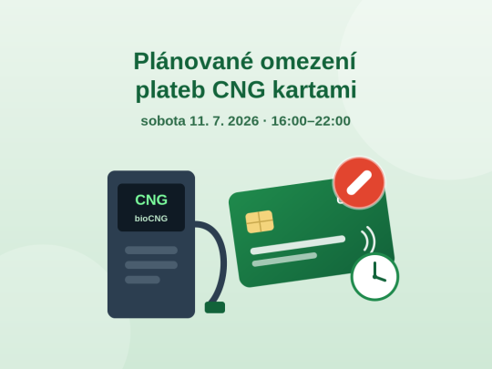 Plánované omezení plateb Bonett bioCNG kartami v sobotu 11. 7. 2026